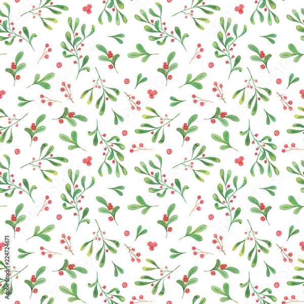 Obraz watercolor christmas plants seamless pattern