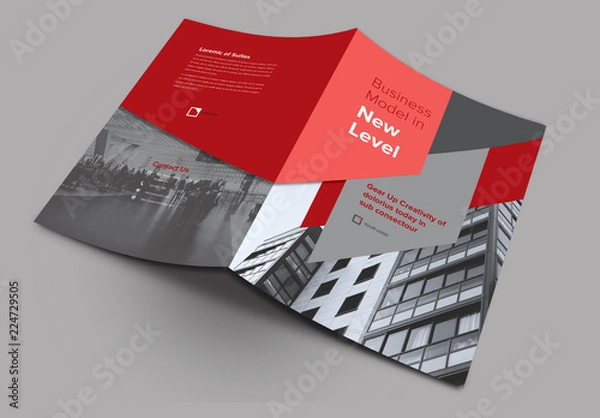 Fototapeta Bifold Brochure Layout with Abstract Elements and Red Accents