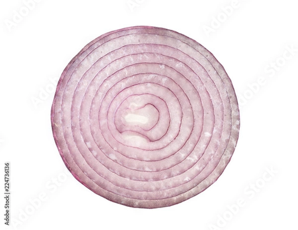 Obraz Top view red onion slice isolated on white background