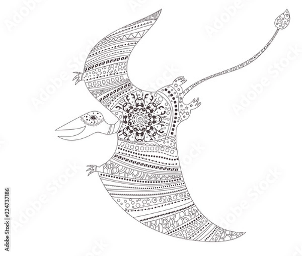 Fototapeta Pterodactyl, dinosaur Coloring page for child and adults Vector. Cartoon. Isolated art