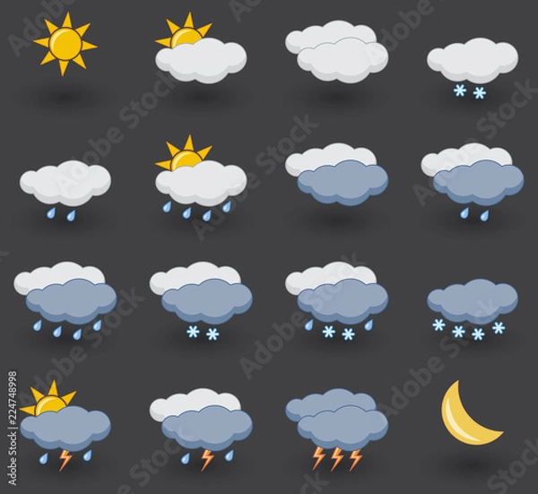 Fototapeta Set of weather icons on grey background