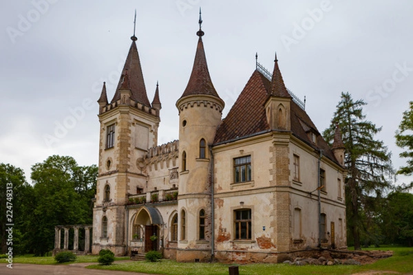 Fototapeta Old mystic castle from fairy tales. Beautiful sight in Stameriena, Latvia.