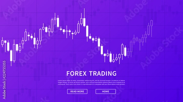 Fototapeta Stock market chart (graph) vector banner on purple background. Online trading web banner concept. Forex trade candlestick chart graphic design.
