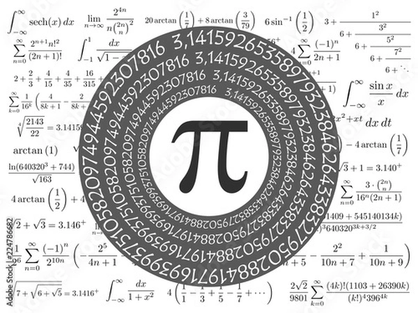 Obraz The Pi symbol mathematical constant irrational number and many formulas background
