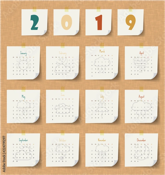 Fototapeta 2019 Modern calendar template .Vector/illustration.