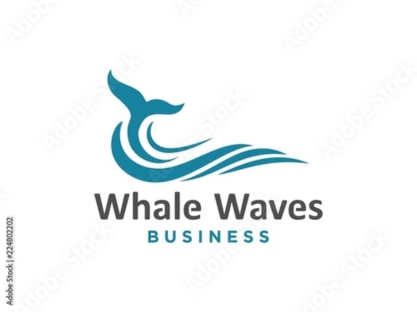 Fototapeta Abstract design of ocean logo with waves. sunset, sunrise, whale, Surfing and Water logo Design Template. Vector illustration