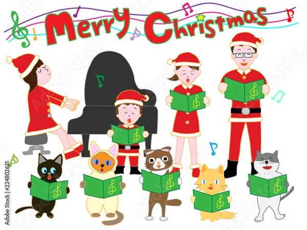 Fototapeta 家族と猫たちのクリスマスコンサート