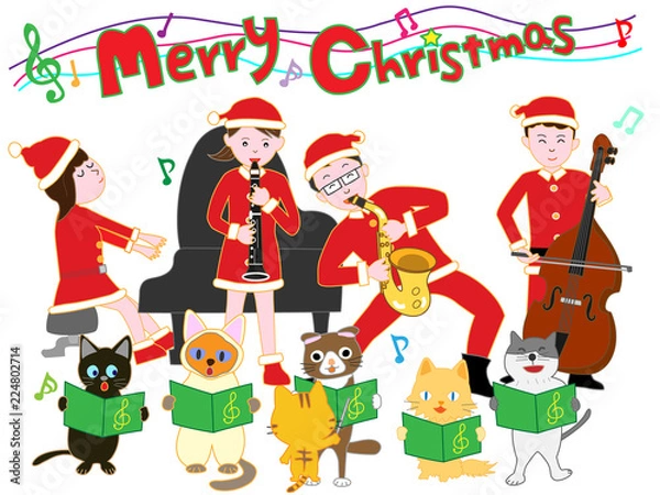 Fototapeta 家族と猫たちのクリスマスコンサート