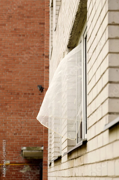 Obraz Open window and fluttering curtain