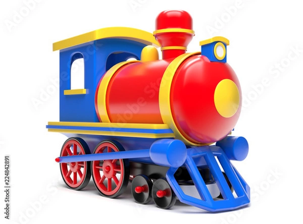 Fototapeta Toy Train Isolated On White Background. 3d Render Illustration.