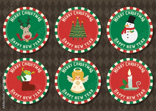 Fototapeta Merry Christmas and Happy new year vector badge collection.