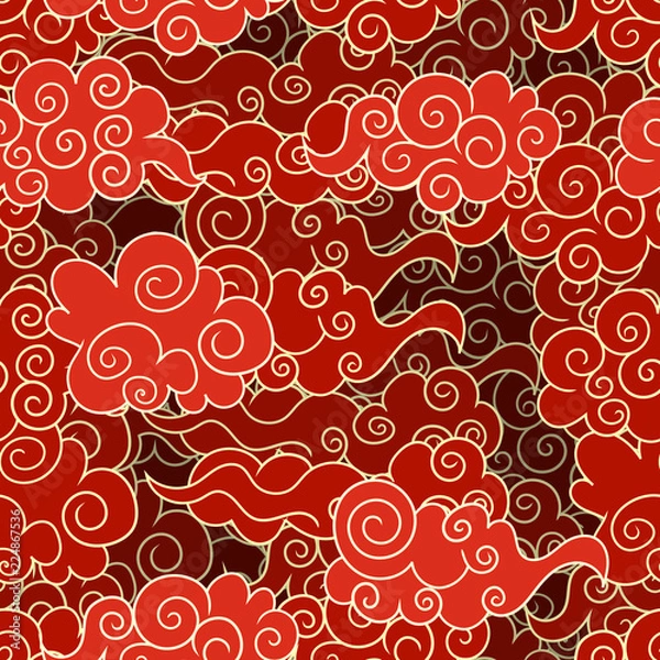 Fototapeta Vector Seamless Oriental Pattern, Red and Golden Colors.