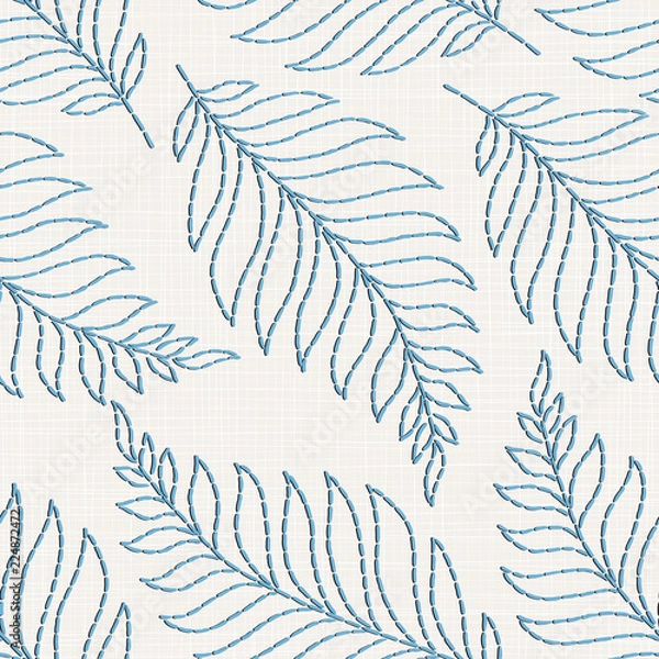 Fototapeta  Embroidery floral seamless pattern on linen cloth texture