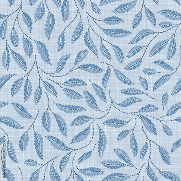 Obraz  Embroidery floral seamless pattern on linen cloth texture