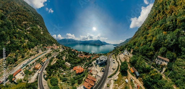 Fototapeta Italy Como Lake drone Air 360 vr virtual reality drone panorama