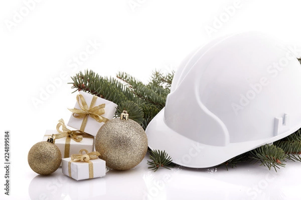 Obraz Construction hard hat and Christmas.