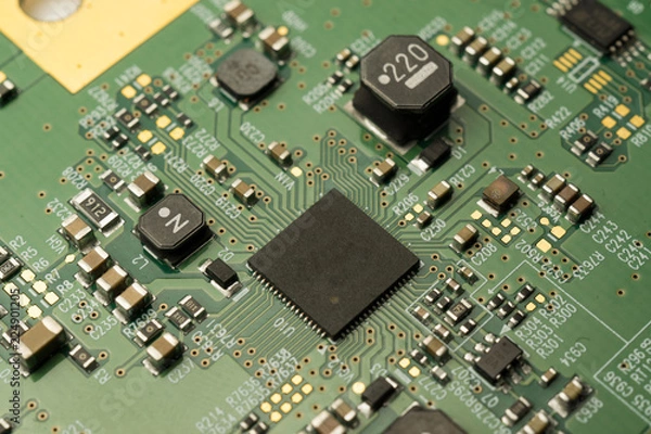 Fototapeta A complex PCB mounted board with surface mount electronic parts