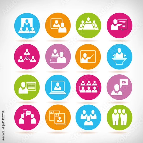 Fototapeta business management icons in colorful buttons