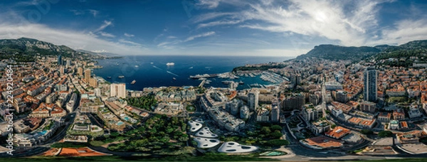 Fototapeta Góry w Monako Riwiera miejska Monte-Carlo Drone summer photo Air 360 vr virtual reality drone panorama
