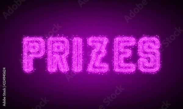Fototapeta PRIZES - pink glowing text at night on black background