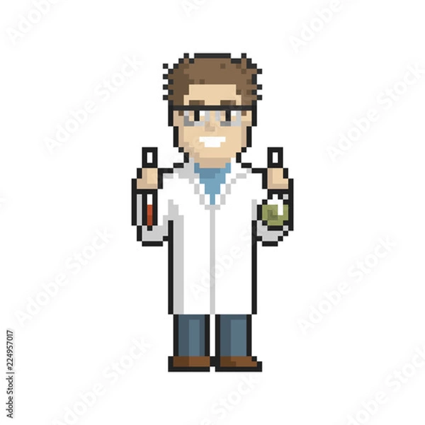 Fototapeta Chemist pixel art on white background. Vector illustration.