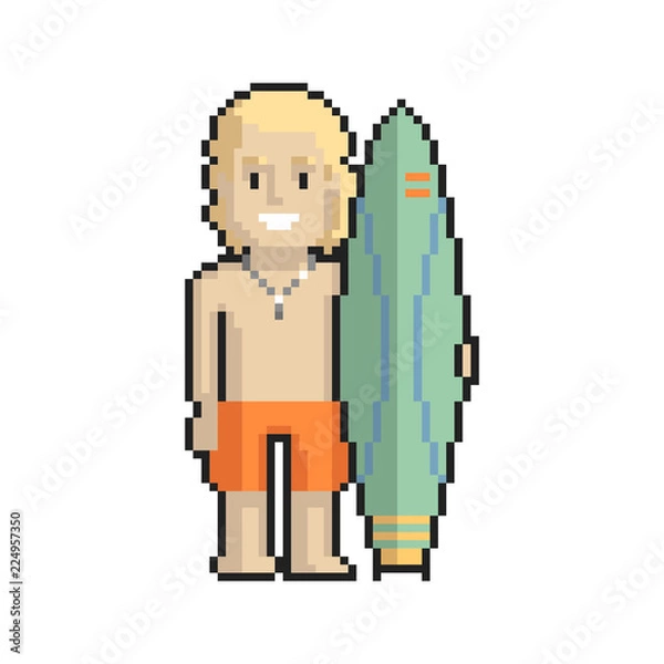 Obraz Surfer pixel art on white background. Vector illustration.