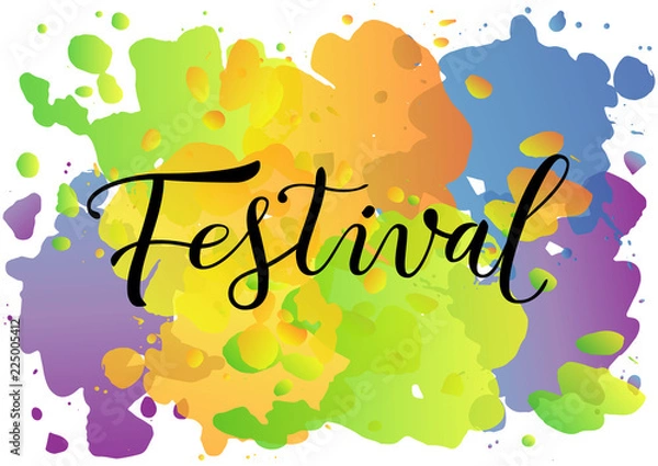 Fototapeta Modern calligraphy lettering of Festival in black on colorful background for banner, poster, advertising, event, invitation, holiday