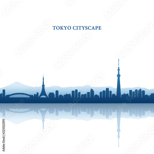 Obraz 東京の街並みのシルエット、東京タワー、スカイツリーなどランドマーク