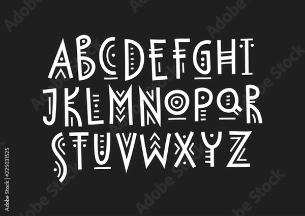 Fototapeta Vector trendy uppercase alphabet in ethnic style made of lines of different thicknesses.