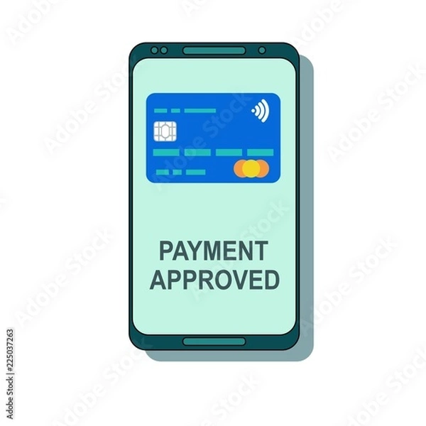 Fototapeta Payment completed message on a mobile phone screen. Stock flat vector illustration.