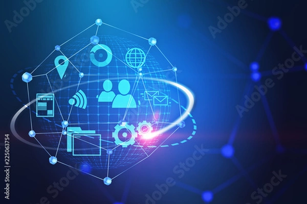 Fototapeta Internet icons and network over blue background