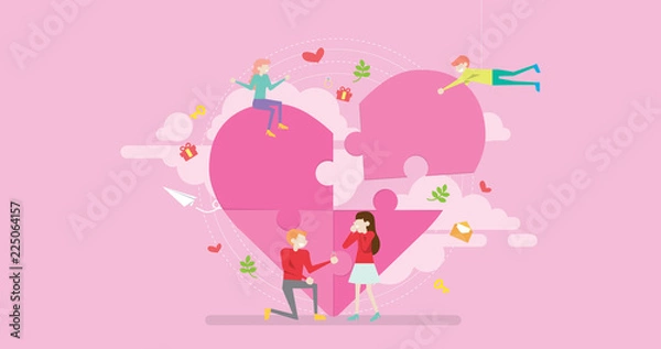 Fototapeta Wedding Proposal Tiny People Character Concept Vector Illustration, Suitable For Wallpaper, Banner, Background, Card, Book Illustration, Web Landing Page, and Other Related Creative