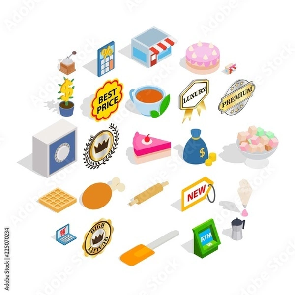 Fototapeta Caff icons set. Isometric set of 25 caff vector icons for web isolated on white background