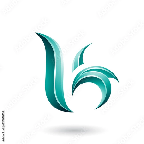 Obraz Persian Green Glossy Leaf Shaped Letter B or K Vector Illustration