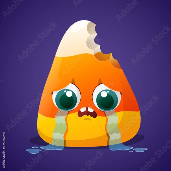 Obraz Cute halloween candy corn with crying face isolated on violet background