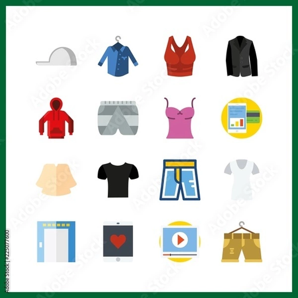 Fototapeta 16 template icon. Vector illustration template set. black shirt and shorts icons for template works