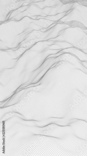 Fototapeta Abstract landscape on a white background. Cyberspace grid. Hi-tech network. 3d technology illustration