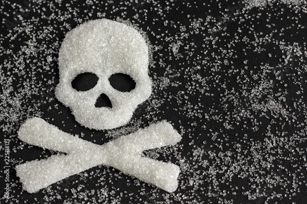 Obraz skull shape from sugar on black background, Concept