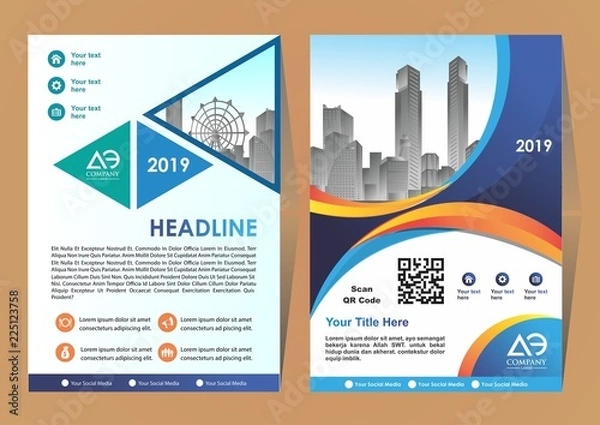 Fototapeta Front and back cover of a modern business brochure layout or flyer template, poster, magazine, annual report, book, booklet with red circle and gray design. Size A4