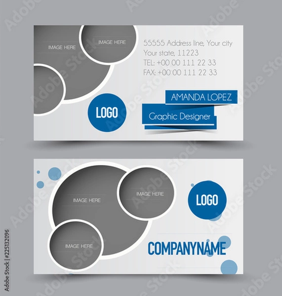 Fototapeta Business card template design. Corporate identity style. Editable vector illustration. Blue color.