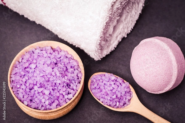 Obraz Spa. Salt for bath and towel