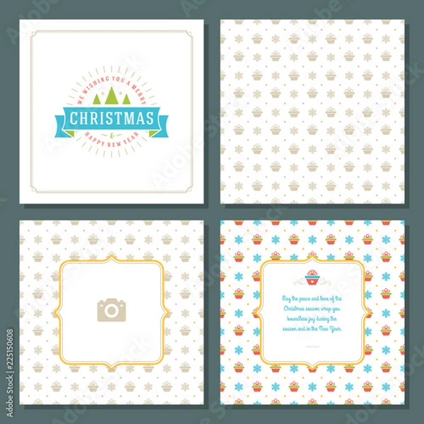 Fototapeta Christmas greeting card vector design and pattern background