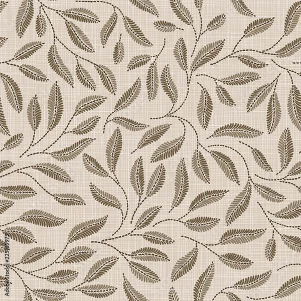 Fototapeta  Embroidery floral seamless pattern on linen cloth texture