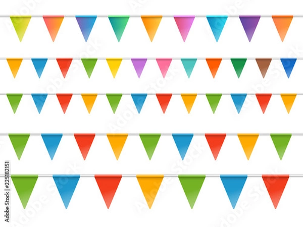 Fototapeta Color flags garland isolated on white background. Vector illustration