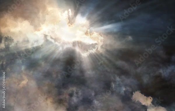 Fototapeta Light beams struggling through the storm clouds
