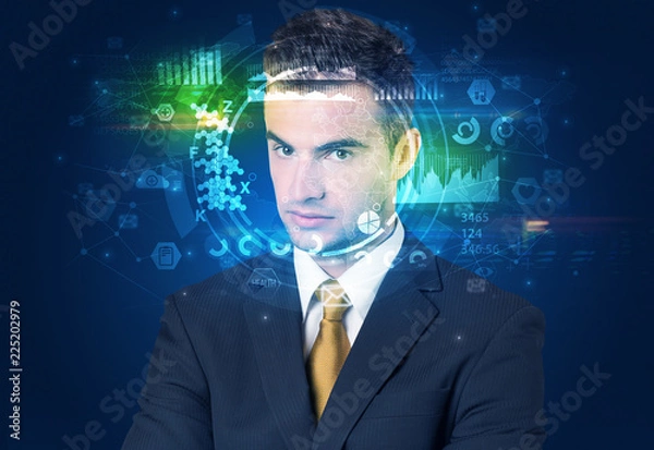 Fototapeta Biometric identification and Facial recognition system concept. 