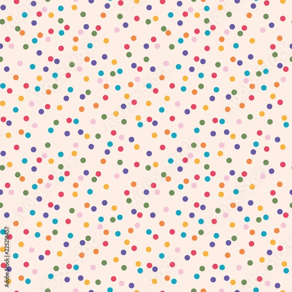 Fototapeta Lovely bright colorful wild polka dot pattern on cream coloured background. Suitable for party invitations, card design or fabrics.