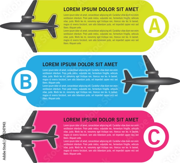 Fototapeta Vector three steps background with airplanes