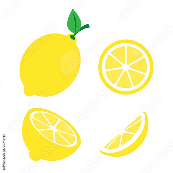 Fototapeta Fresh lemon fruits with branch and slice icon vector illustration