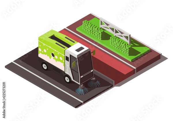 Fototapeta Isometric street sweeper machine